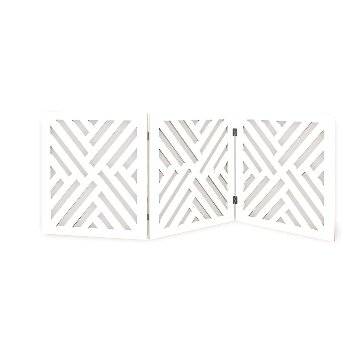 Indoor/Outdoor Solid Wood Lattice Freestanding Foldable Adjustable 3-Section Pet Gate