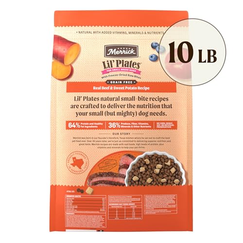 Merrick Lil Plates Grain Free Dry Dog Food For Small Dogs, Texas Beef And Sweet Potato Kibble With Raw Bites - 10.0 lb. Bag