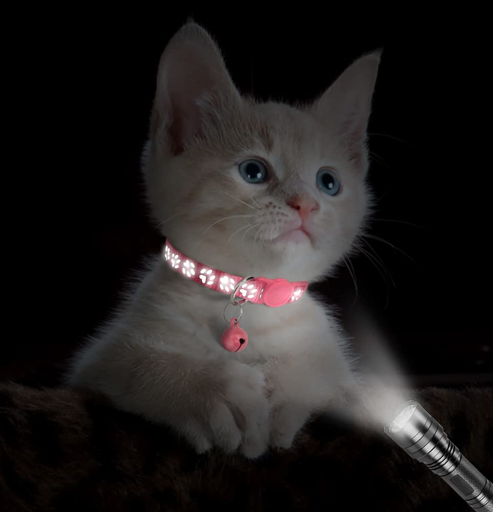 Taglory Reflective Cat Collars Breakaway With Bell, 2 Pack Girl Boy Pet Kitten Collar Adjustable 6-8 Inch, Pink