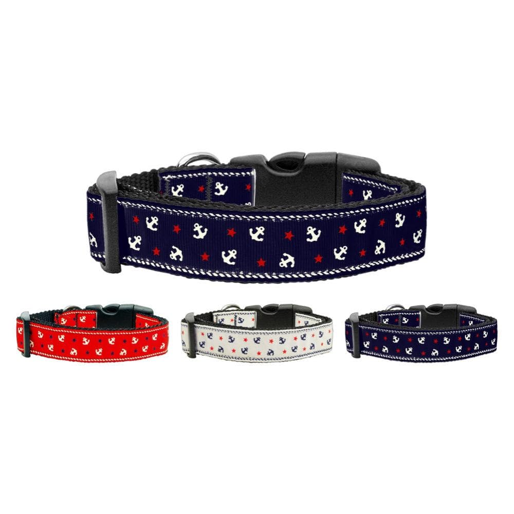 Mirage Pet Products Anchors Nylon Ribbon Collar for Pets, Large, Red