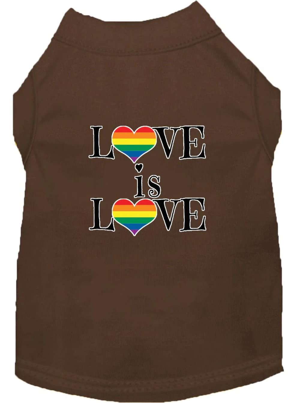 Pet Dog & Cat Shirt Screen Printed, "Love Is Love" Brown MD (6-10 lbs.)