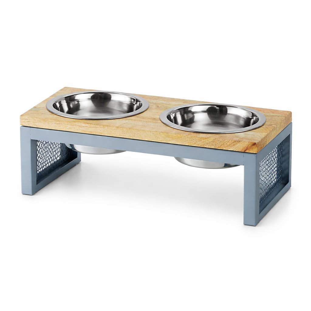 Pawpourri Pet Diner Stainless Steel Pet Bowl Combo With Wooden Base | Double Feeding Bowl Combo For Providing Food And Water To 