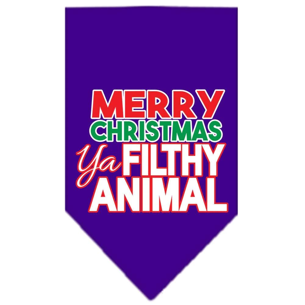Christmas Pet and Dog Bandana Screen Printed, "Merry Christmas, Ya Filthy Animal" Bright Pink Large