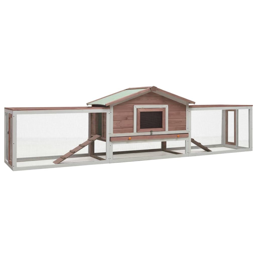 vidaXL Rabbit Hutch - Spacious Two-Levels with Non-Slip Ramp, Large Play and Rest Area, Solid Pine/Fir Wood and Iron Wire Mesh 