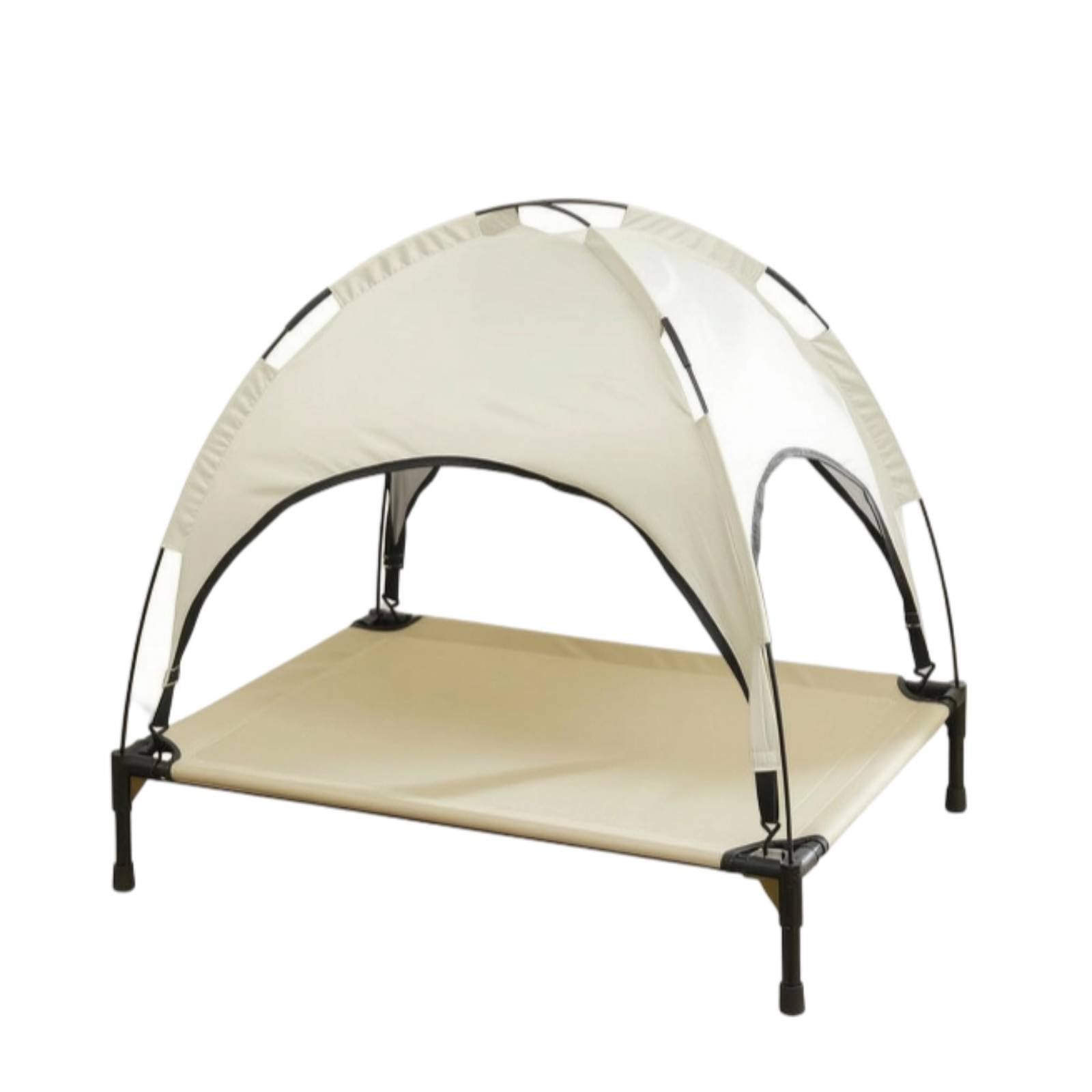 Arched Dog Cot with Canopy Oxford Cloth Elevated Pet Cot Fiber Tube Canopy Pet Bed IndoorOutdoor for Dogs, Cream White, L