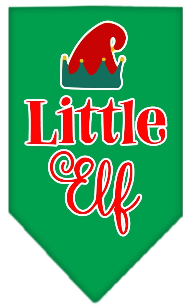 Christmas Pet and Dog Bandana Screen Printed, "Little Elf" Emerald Green Large