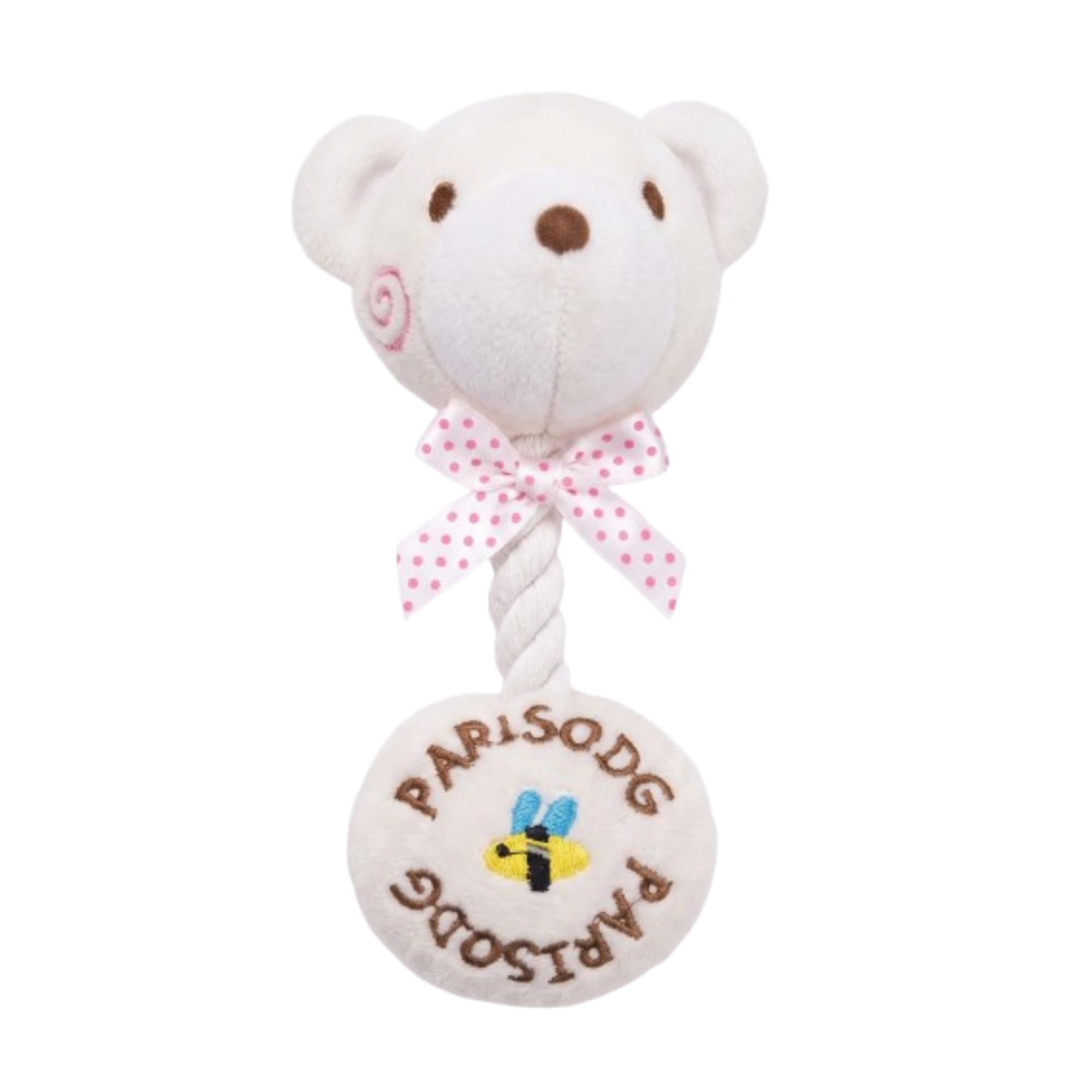 Kittupet Plush Puppy Chew Toy  Cute Bear Head Soft Squeaky Dog Toy With Durable Twisted Cotton Rope Handle, Comforting Teething