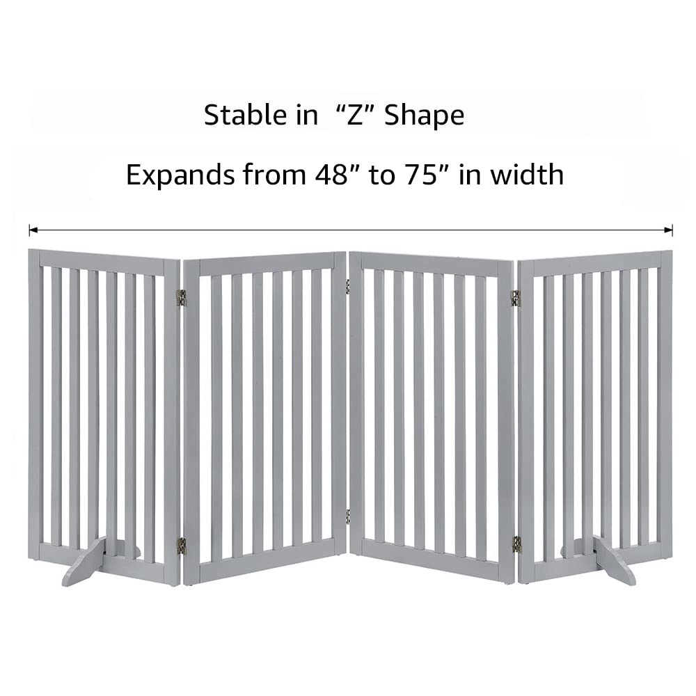 Unipaws Freestanding Wooden Pet Gate For Dog And Cat, 24'' H And 36'' H Foldable Dog Gate With 2Pcs Support Feet For Doorway, Ha
