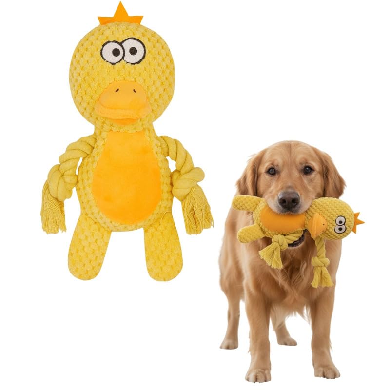 Zoomies Fluffy Duck Plush Chew Rope Toy For Dogs Soft Plush Squeaky Toy With Rope For Teething, Tug & Play Durable Interactive P