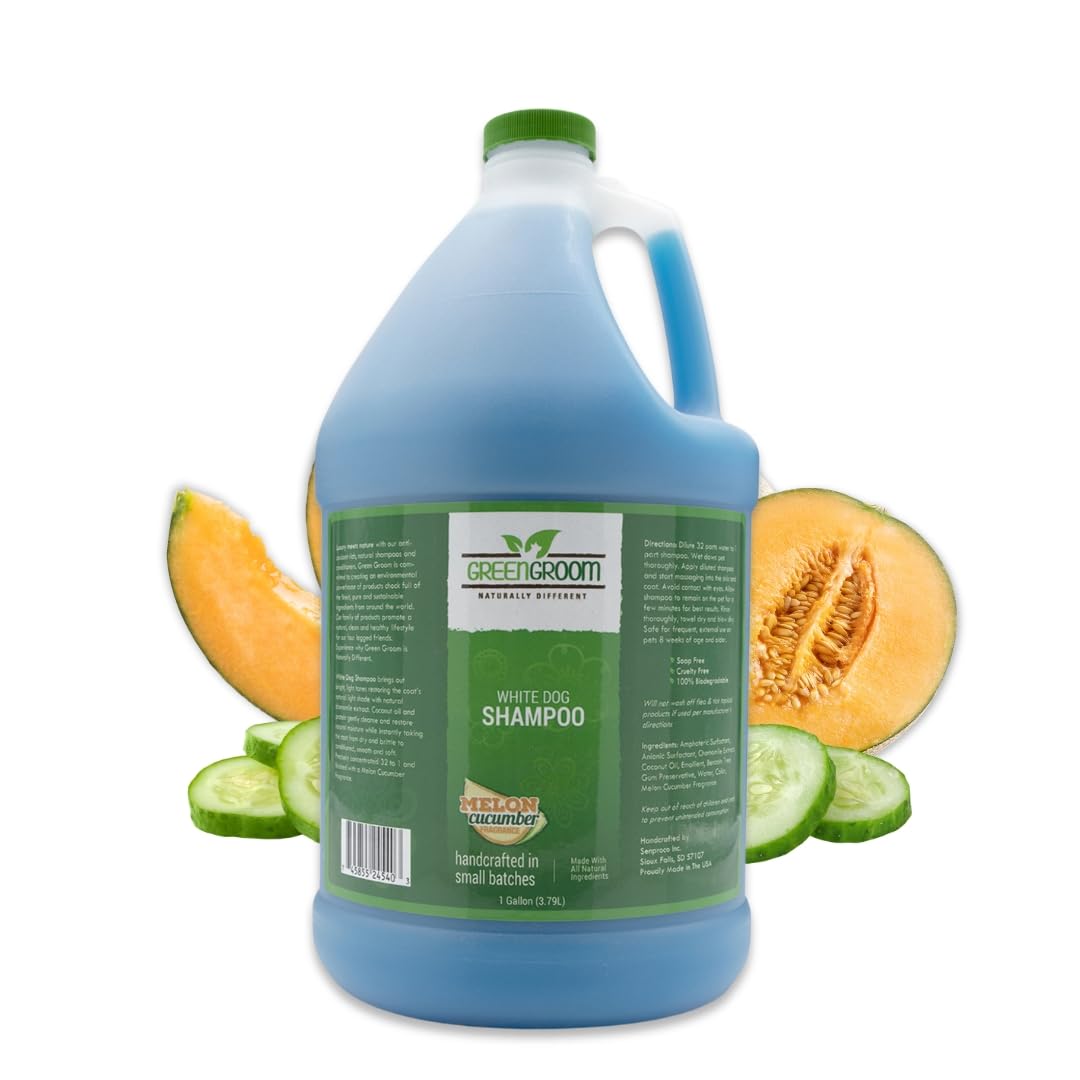 Green Groom White Dog Shampoo, 1 Gallon - All Natural Ingredients, Chamomile Extract, Infused with Coconut Oil and Protein, Soap