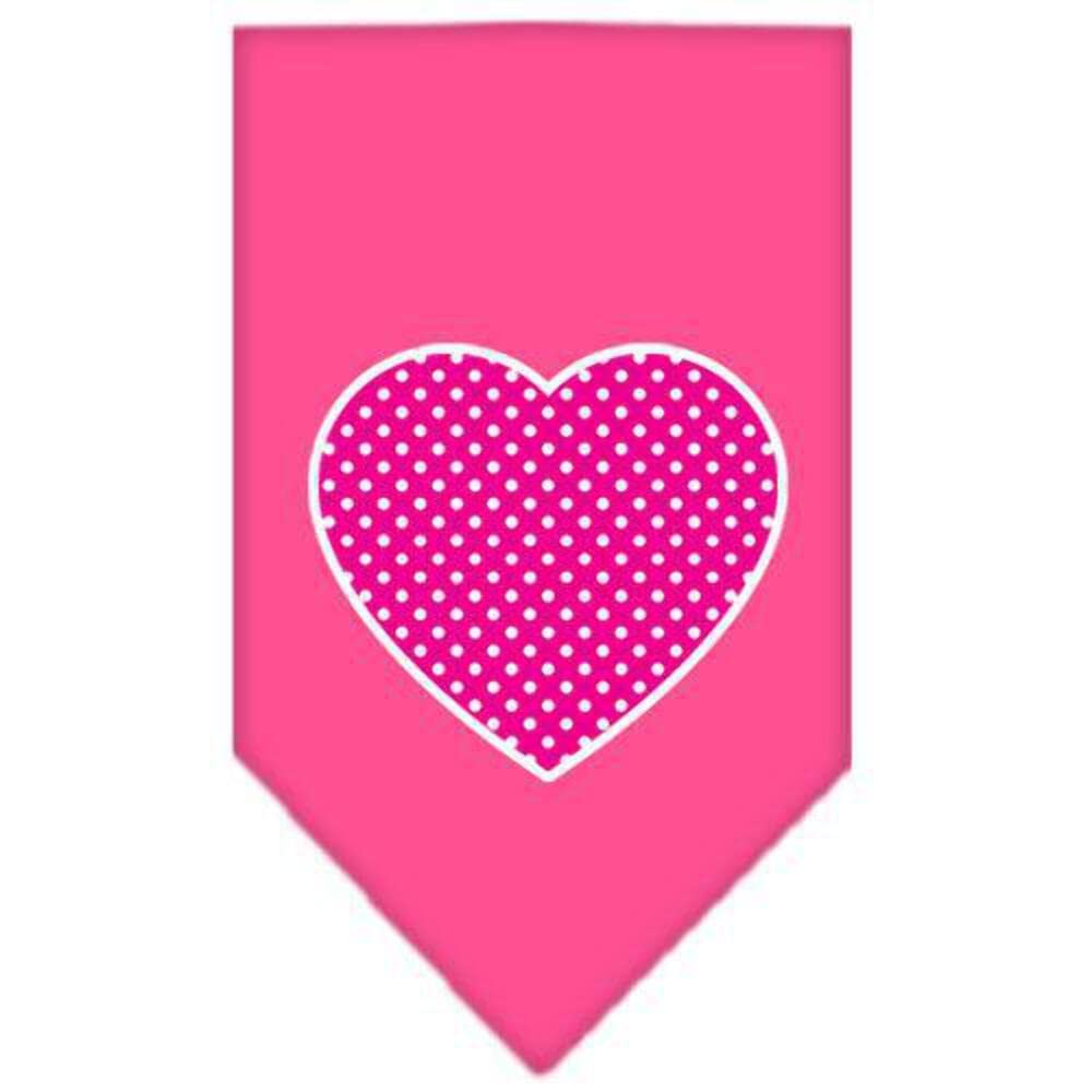 Pet and Dog Bandana Screen Printed, Pink Swiss Dot Heart Emerald Green Large
