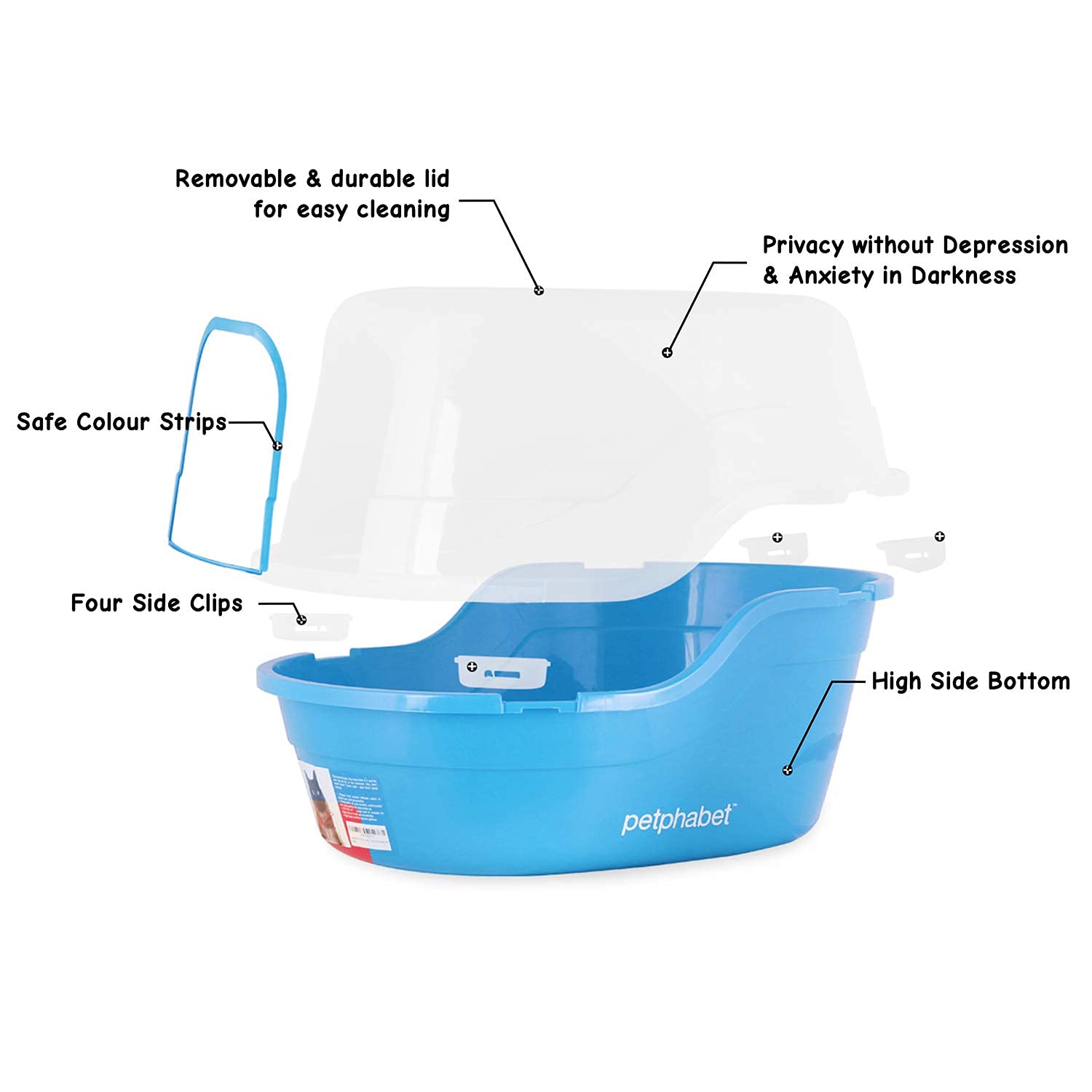 Petphabet Jumbo Hooded Cat Litter Box - Extra Large XX-Large, Light Blue, Plastic, Model 5346877729