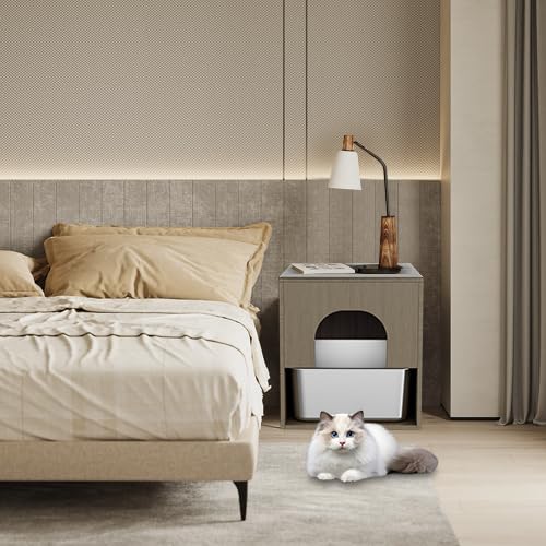 Fooalgo Litter Box Enclosure, Top Entry Stainless Steel Cat Litter Box,Modern Cat Litter Box Furniture Hidden, With Scratching M