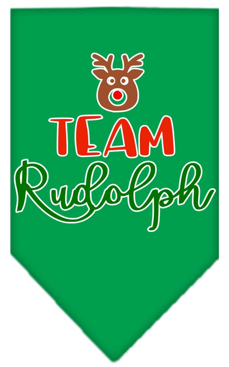 Christmas Pet and Dog Bandana Screen Printed, "Team Rudolph" Emerald Green Large