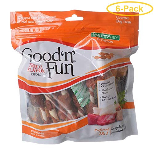 Healthy Hide Good n Fun TripleFlavor Kabobs  Chicken Breast, Duck &amp; Chicken Liver 18 Pack  Pack of 6