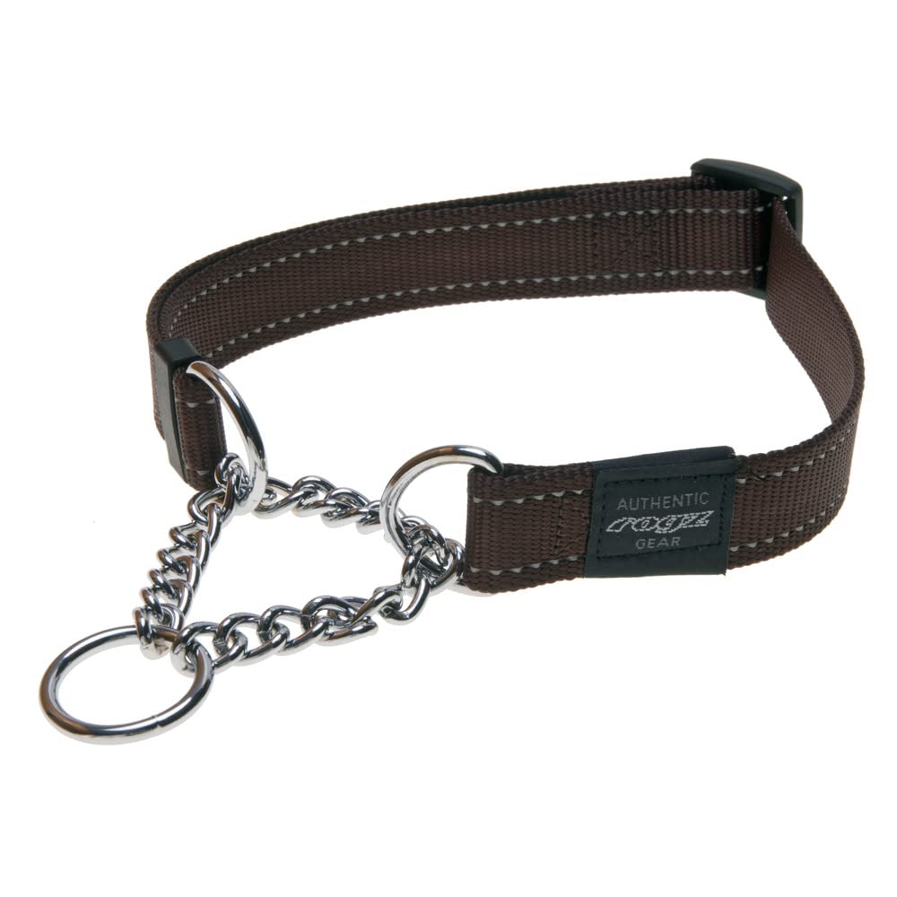 Rogz Utility Medium 5/8-Inch Reflective Snake Obedience Half-Check Dog Collar, Chocolate