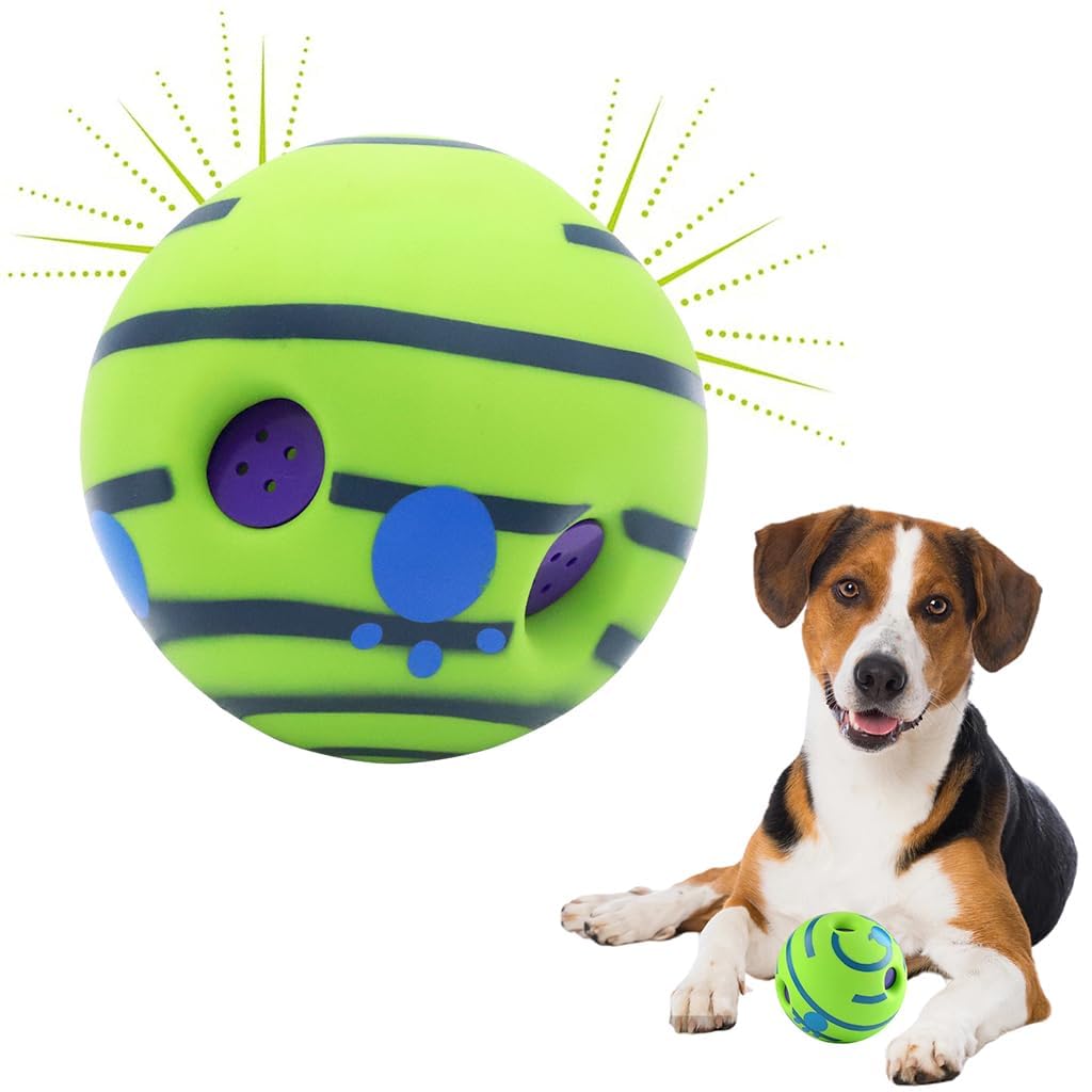 S.Blaze Wobble Giggle Dog Ball Toy, Green, Squeaky Sound