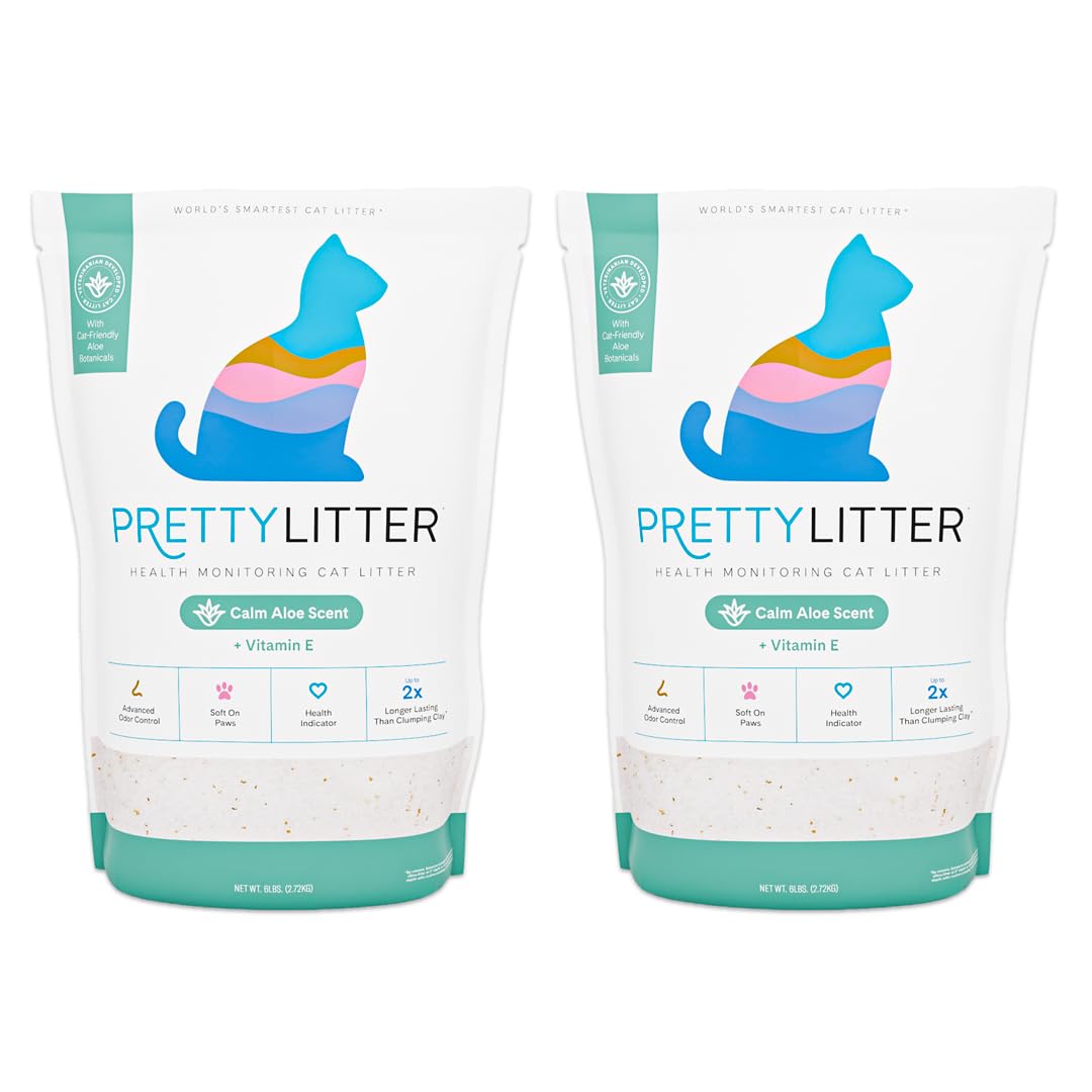 PrettyLitter Health Monitoring Cat Litter (Calm Aloe, Non Clumping) | Lightweight & Low Tracking, Color Changing Silica Gel Crys