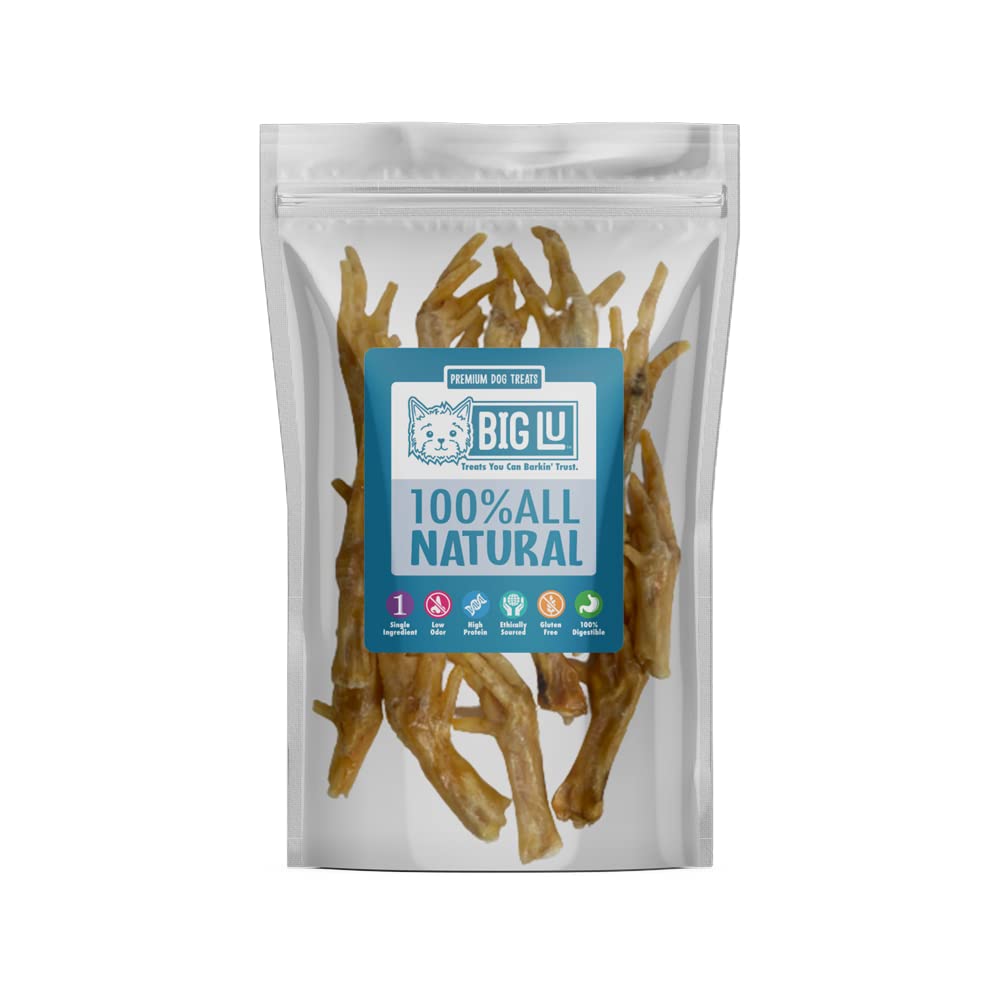 Big Lu - Nail-Free Chicken Feet Dog Chews, 100% Natural Single-Ingredient Treats, Rawhide-Free, Long-Lasting, Rich in Glucosamin