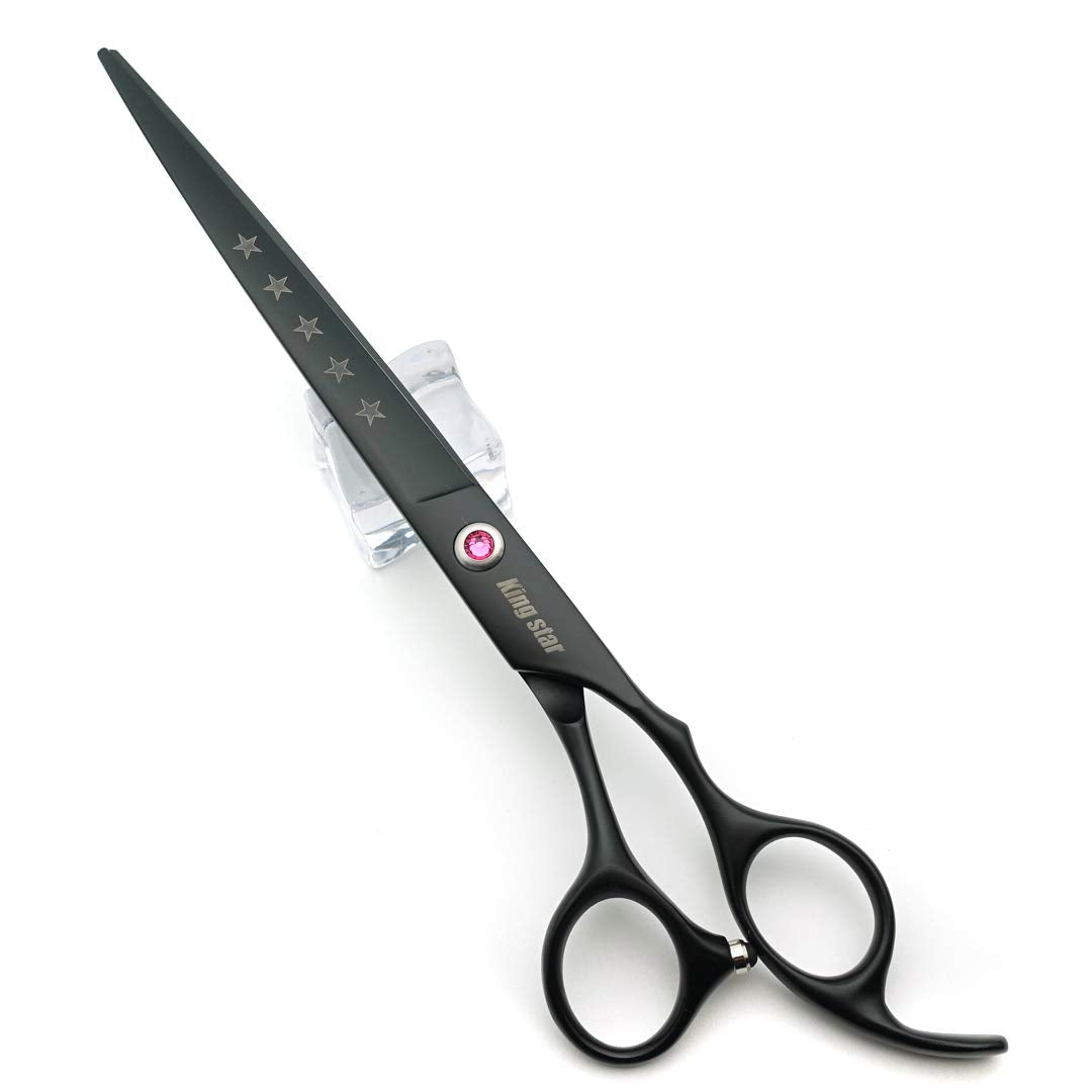 Kingstar Professional Pet Grooming Scissors Set, 8in Stainless Steel, Matt Black, Includes Straight, Thinning, Curved, Model A559