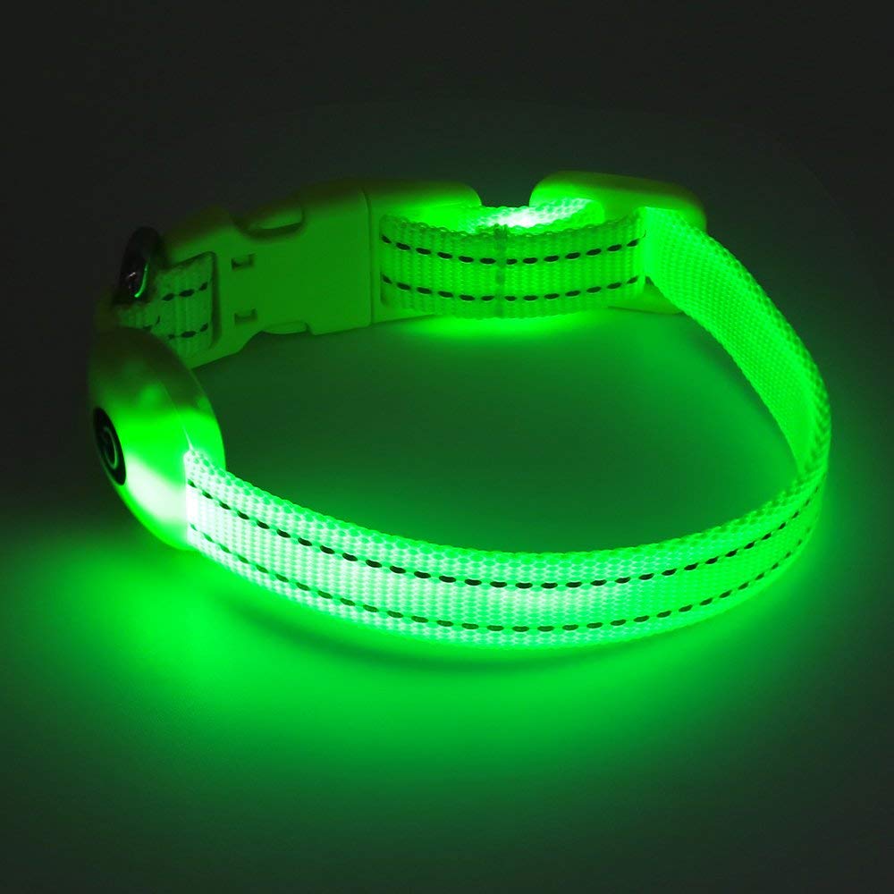Bseen Adjustable Led Dog & Cat Collar - Rechargeable, Small Breeds, Green, 8.5-11.8 Inches, Nylon, Lightweight, Reflective, 2 Fl