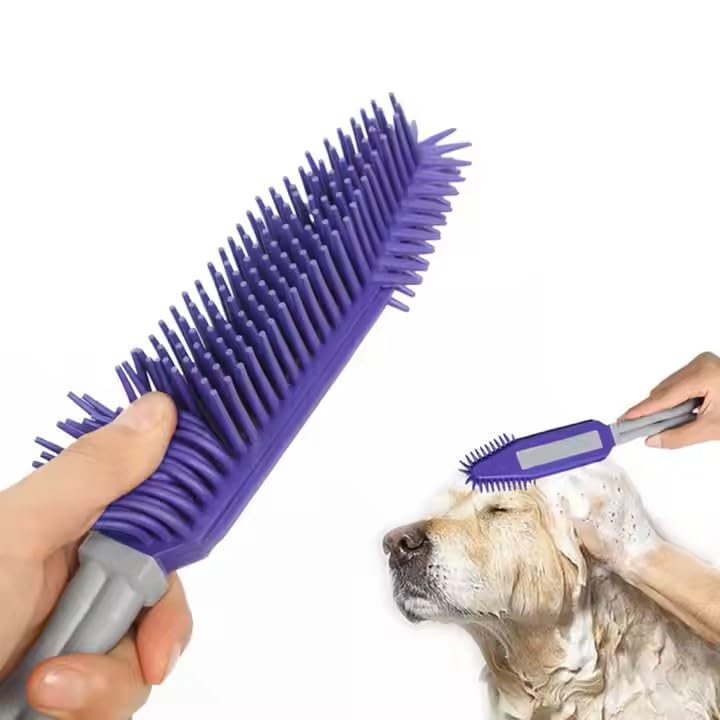 Pet Fun Silicone Pet Grooming Brush For Dogs & Cats | DoubleSided Soft Bristle Hair Remover | Gentle Deshedding Tool For All Br