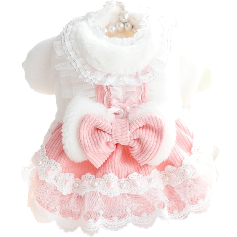 Aza Dog Princess Dresses For Small Dogs Lolita Clothes Lace Costume Bow Pet Girl Cute Coat Outfits Sunmmer Costumes (S,Pink)