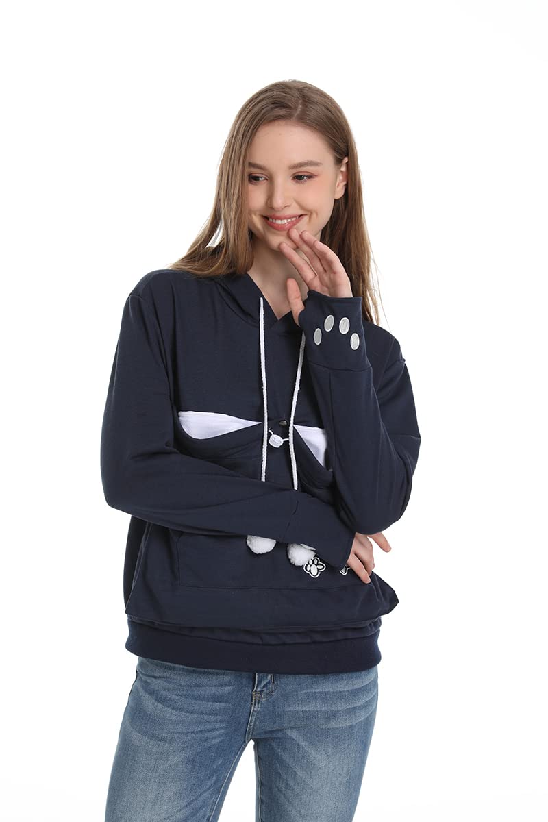 Linyuchen Cat Dog Pouch Hoodie Large Pet Pouch Sweatshirt Puppy Kitten Holder Carrier Pullover Shirt Unisex Hoodies Dark Blue