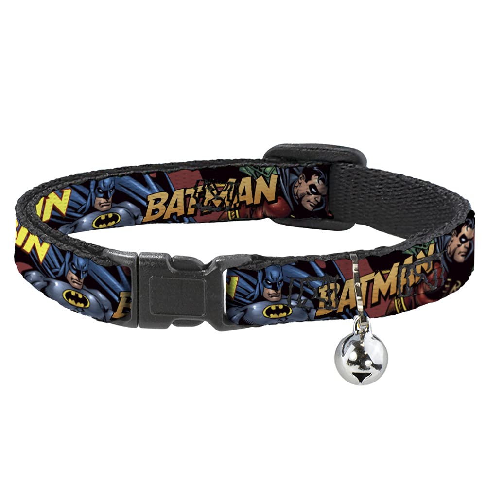 Cat Collar Breakaway Batman Robin In Action Text Burgundy 8 To 12 Inches 0.5 Inch Wide