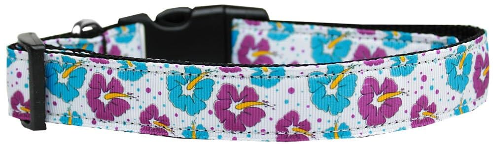 Pet Dog and Cat Nylon Collar or Leash, "Blue & Purple Hibiscus Flowers" SM Collar