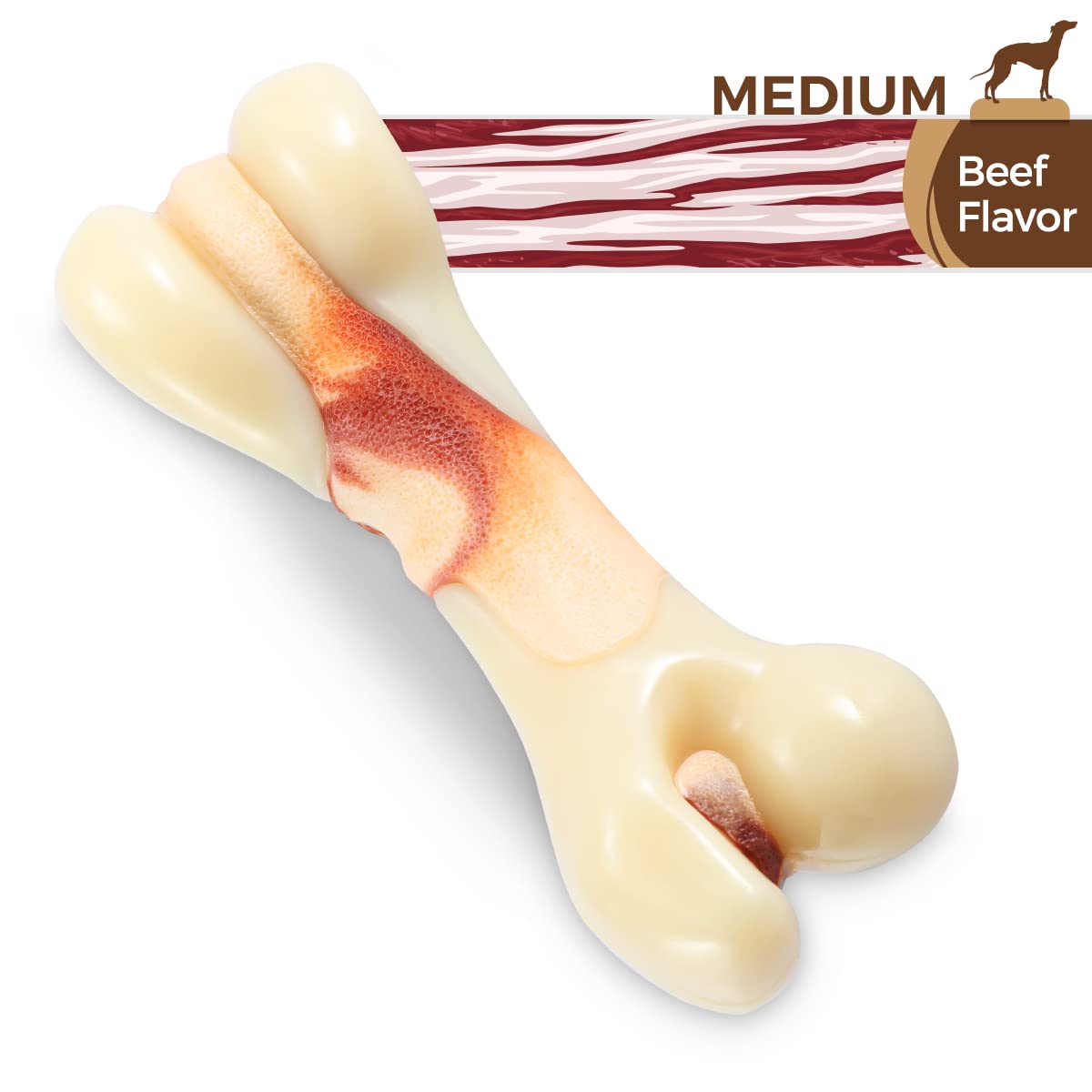 Tikaton Indestructible Dog Chew Toys - Durable Nylon Teething Bones for Aggressive Chewers, Medium Size, Beef Flavor