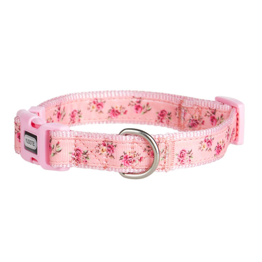 Yudote Floral Dog Collars Adjustable Nylon Collar With Quick Release Buckle For Female Dogs, Pink,Medium