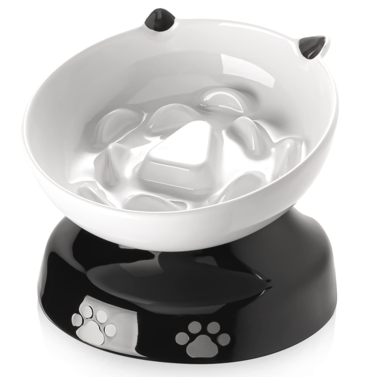 Y YHY Ceramic Cat Slow Feeder, Elevated Dog Food Bowl Tilted Design, Slow Feeder Bowl no Black Chin, Cat Shape for Dry and Wet F