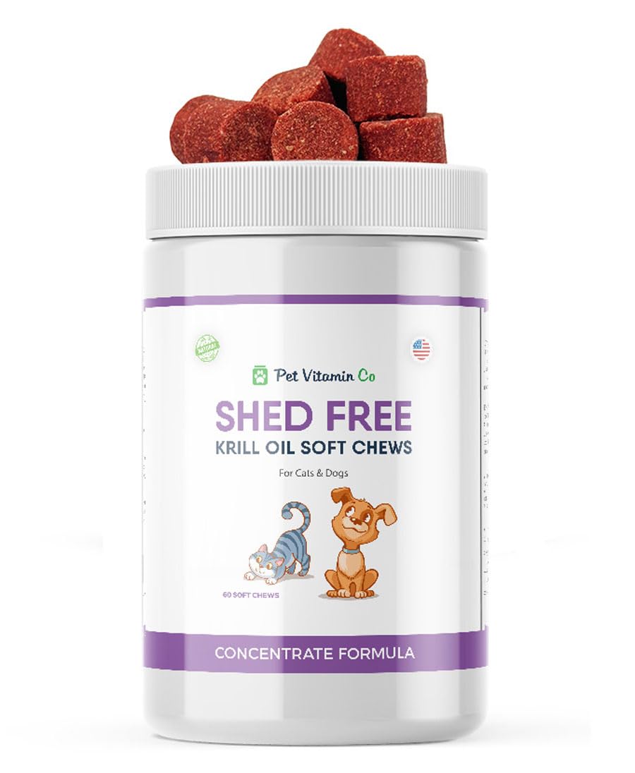 Pet Vitamin Co - Krill Oil Shed-Free Soft Chews for Dogs - Reduce Shedding & Itching - Rich in Omega 3 & Antioxidants - Improves