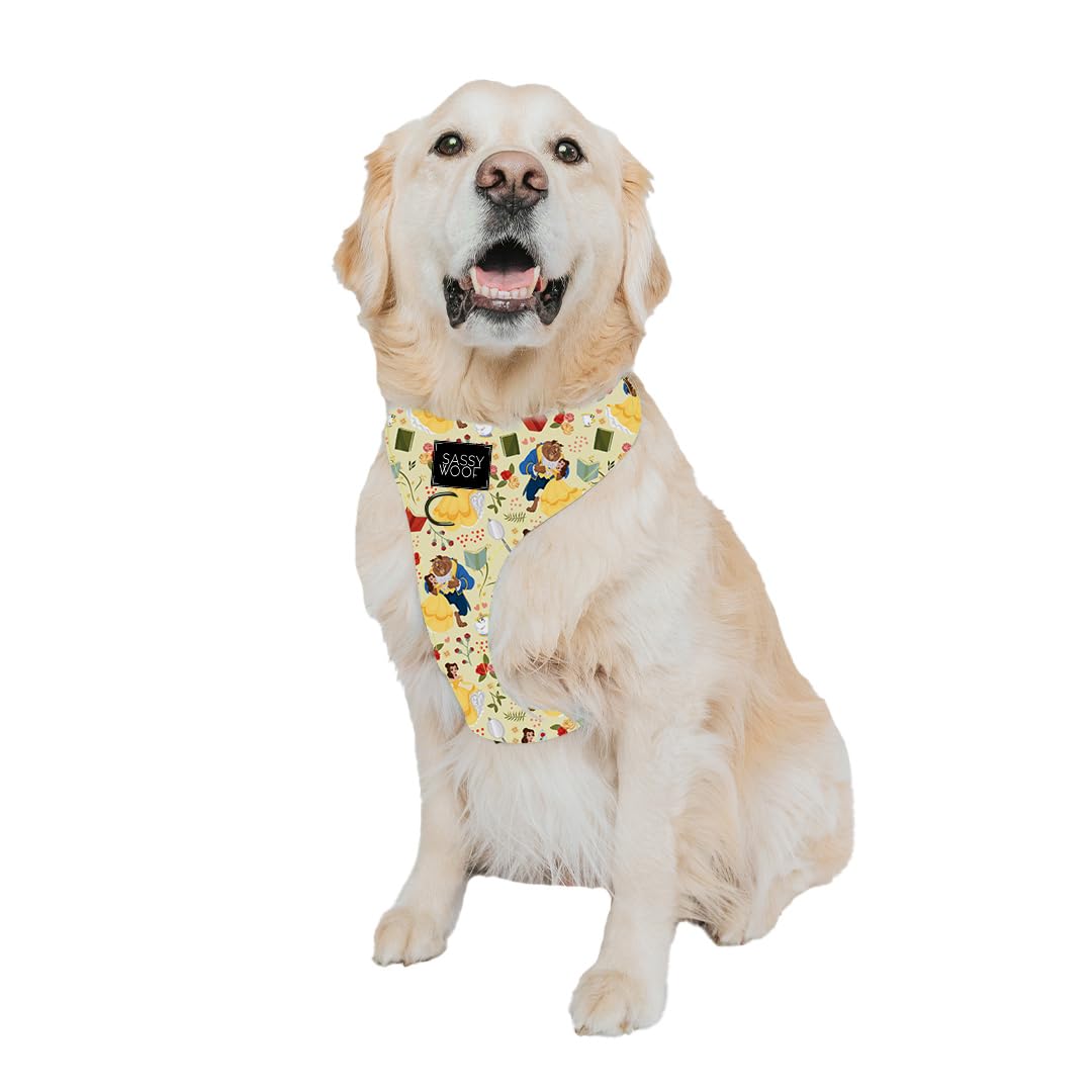 Sassy Woof Dog Adjustable Harness - Disney Princess Beauty And The Beast Belle - Xl, Breathable Mesh, No Pull Design With Two D-