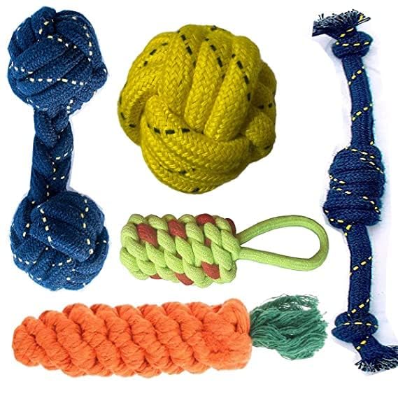 Dog Trust Dog Rope Toy Set  Dog Chew Set For Puppies, Small And Medium Dogs. Puppy Teething Rope Ball & Natural Cotton Knot Set