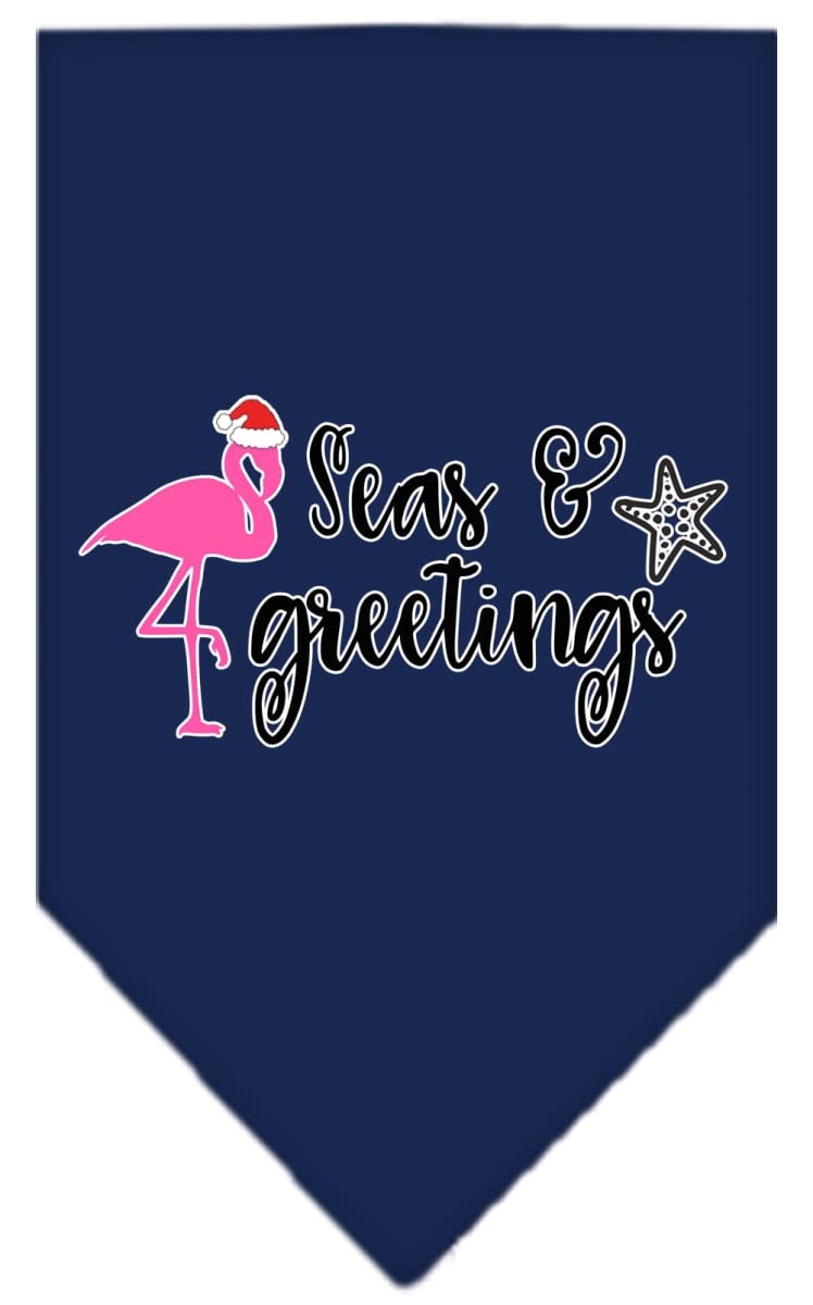 Christmas Pet and Dog Bandana Screen Printed, "Seas & Greetings" Navy Blue Large