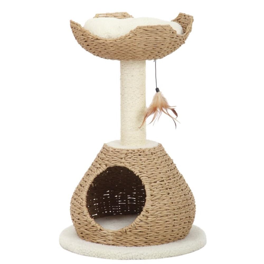 Petpals Hand-Made Paper Rope Natural Bowl Shaped With Perch Cat Tree (Lookout Cat Tower)