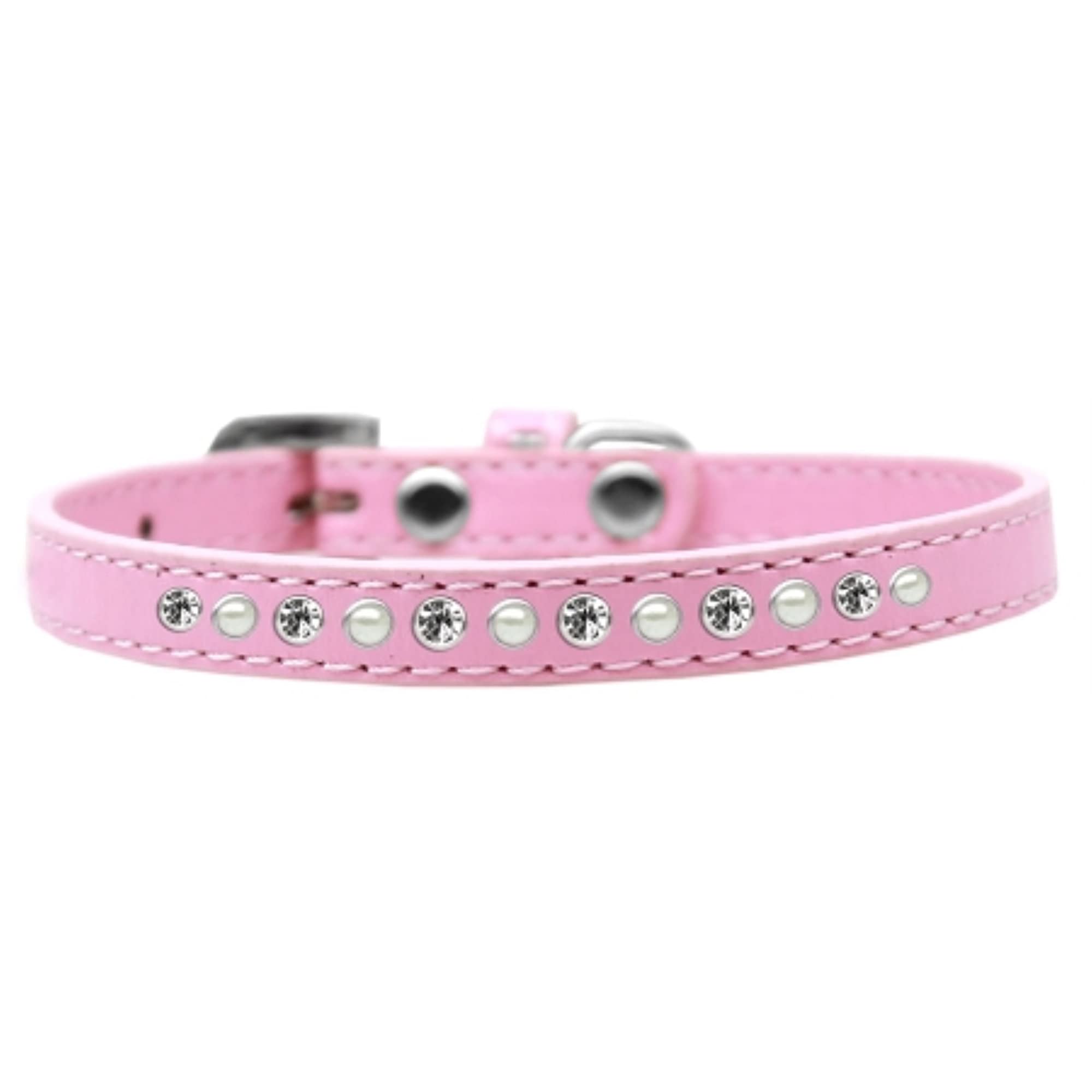 Mirage Pet Products Pearl and Clear Crystal Light Pink Puppy Dog Collar, Size 8