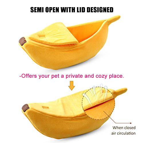 Petgrow Cute Banana Cat Bed House, X-Large 26.8"L, Plush Material, Soft Cuddle Bed for Cats, Kittens, Rabbits, Small Dogs, PG-2025