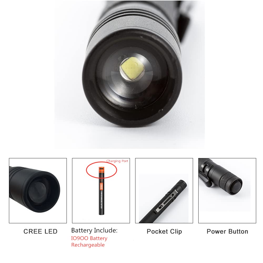 COSMOING Rechargeable UV Flashlight, 395nm Blacklight, IP54 Waterproof, Model FL16R-UV, Zoomable for Detecting Pet Stains and Insects