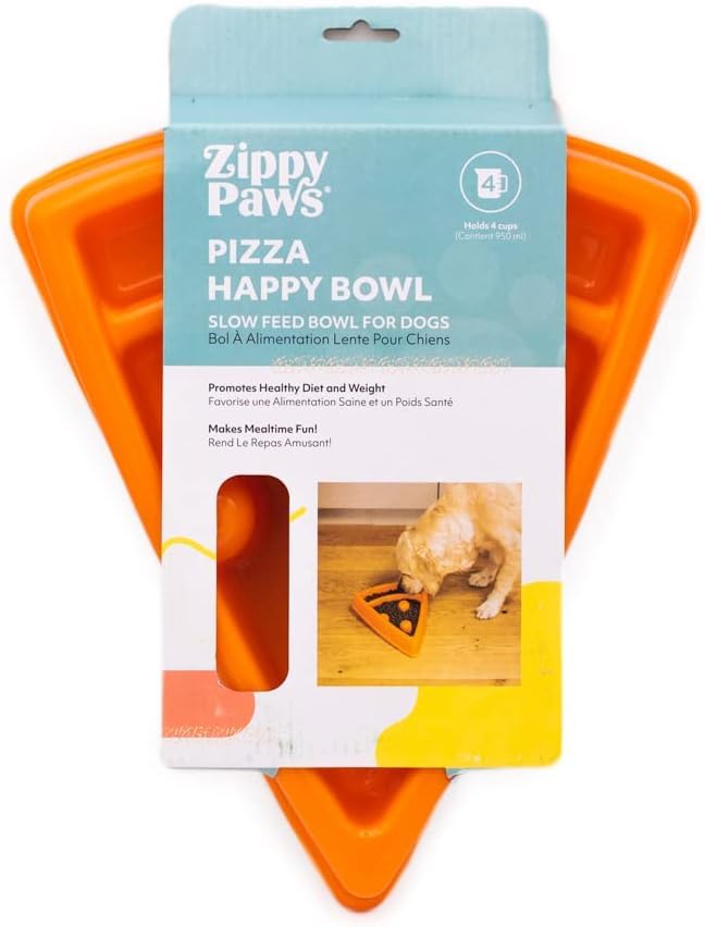 ZippyPaws - Happy Bowl - Slow Feeder Dog Bowl - Up to 10x Slower Eating - Dishwasher Safe, Non Slip - Pizza