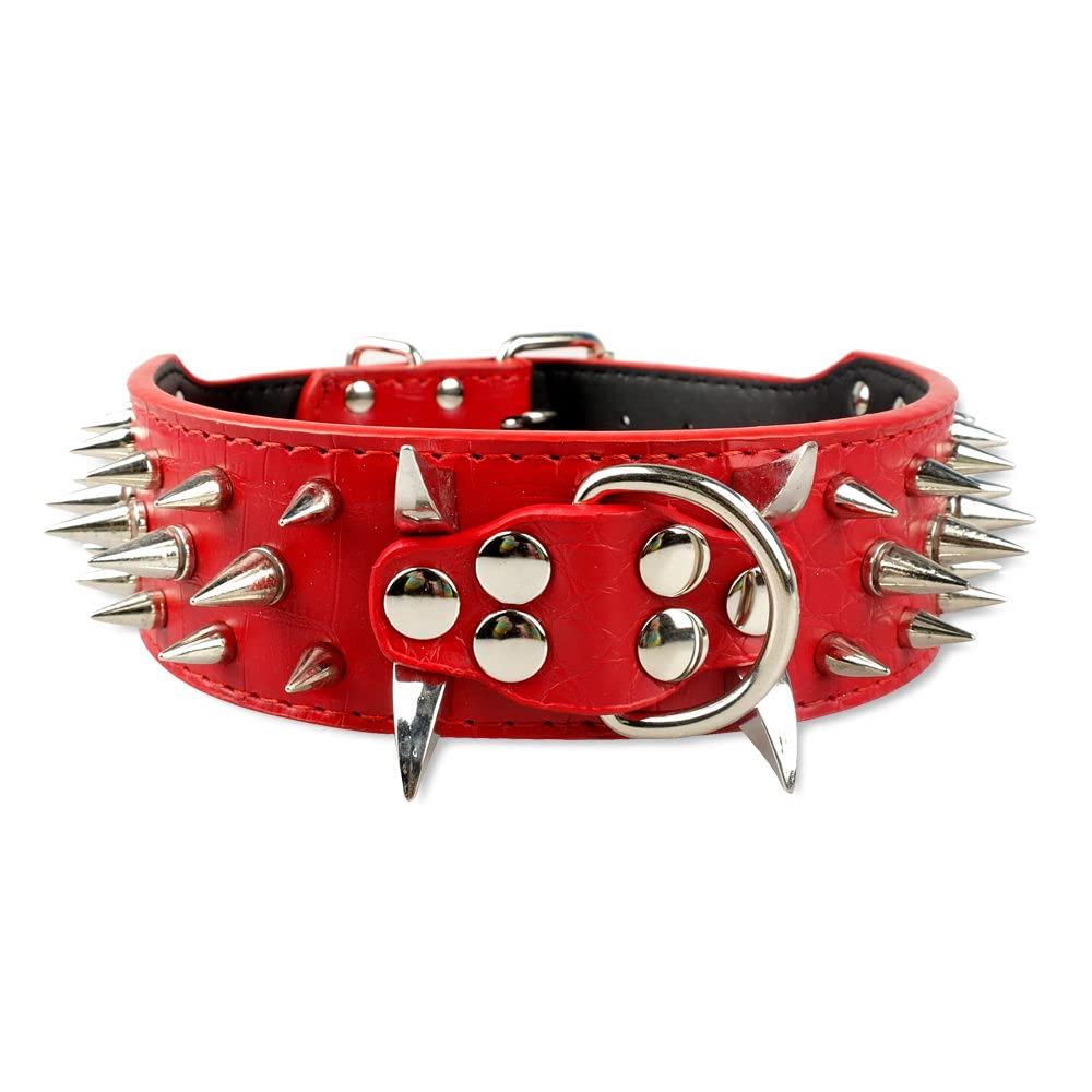 Serijoars Spiked Studded Dog Collar, Pu Leather Dog Collar, Adjustable Pet Collars For Medium Or Large Breed Pet (Xl, Red5)