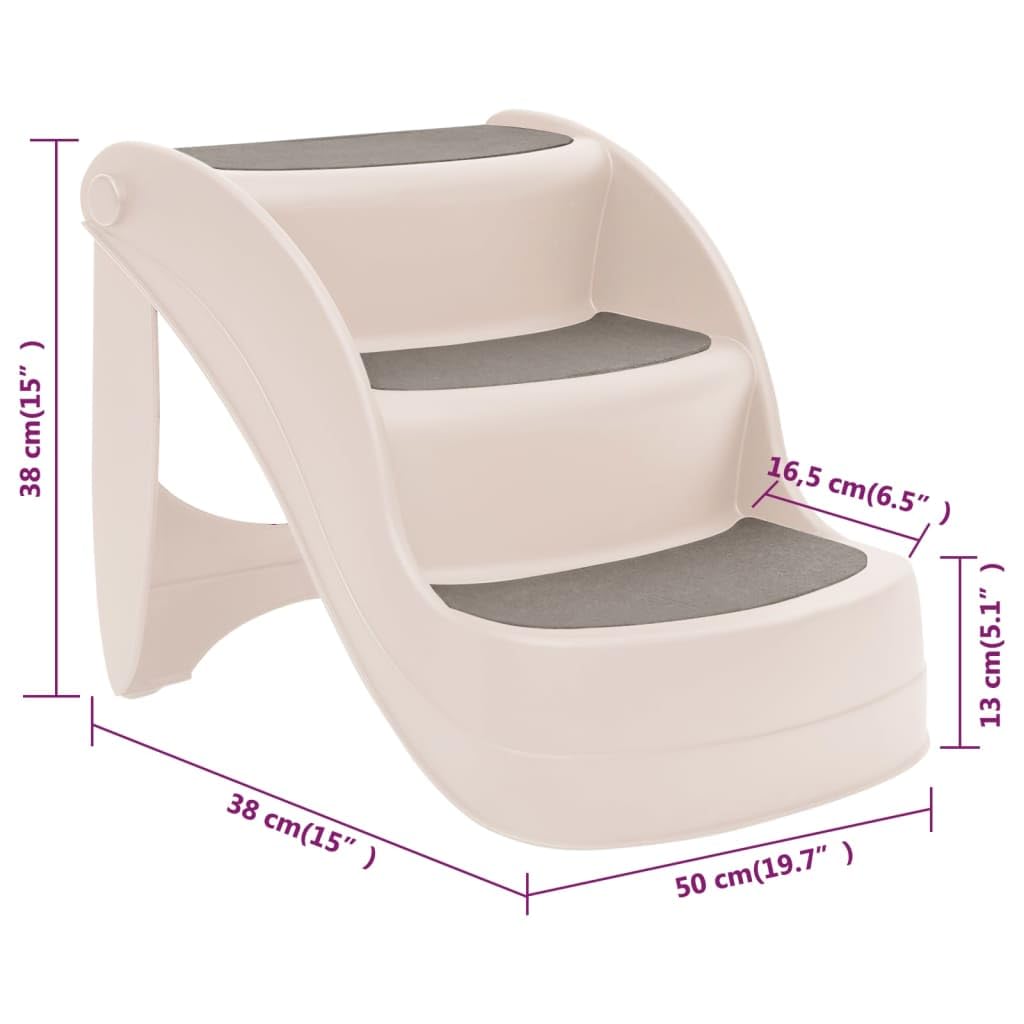 Vidaxl Folding Pet Stairs, 3-Step, Non-Slip Steps, Easy Assembly, Suitable For Small And Large Pets, High Load Capacity, Space Saving Design, Cream Plastic