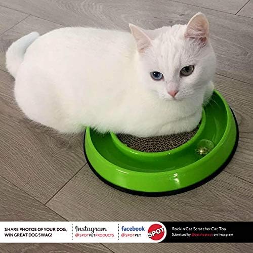 SPOT Rockin' Cat Scratcher Toy- Interactive Cat and Kitten Toy with LED Light Up Ball, Wobble Action, Corrugated 5 Inch Scratchi