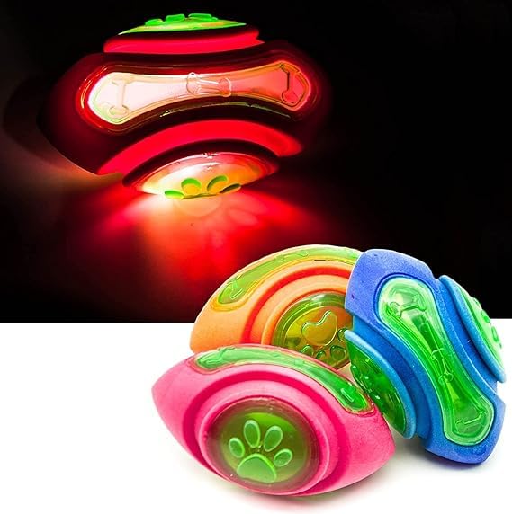 D&C Paws Tpr Rubber Led Bouncy Ball, Squeaky Ball, Chewing Ball, Playing Ball In Rugby Ball Shape For Dogs, Cats, Puppies, Kitte