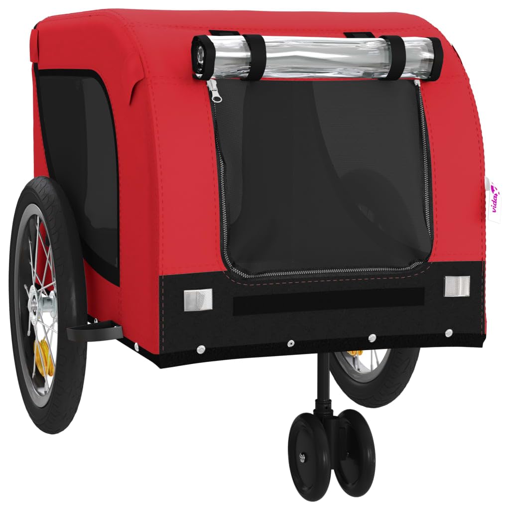 vidaXL Pet Bike Trailer - Red/Black, Oxford Fabric/Iron Frame, 49.2"x24.8"x26", 99.2 lb Capacity