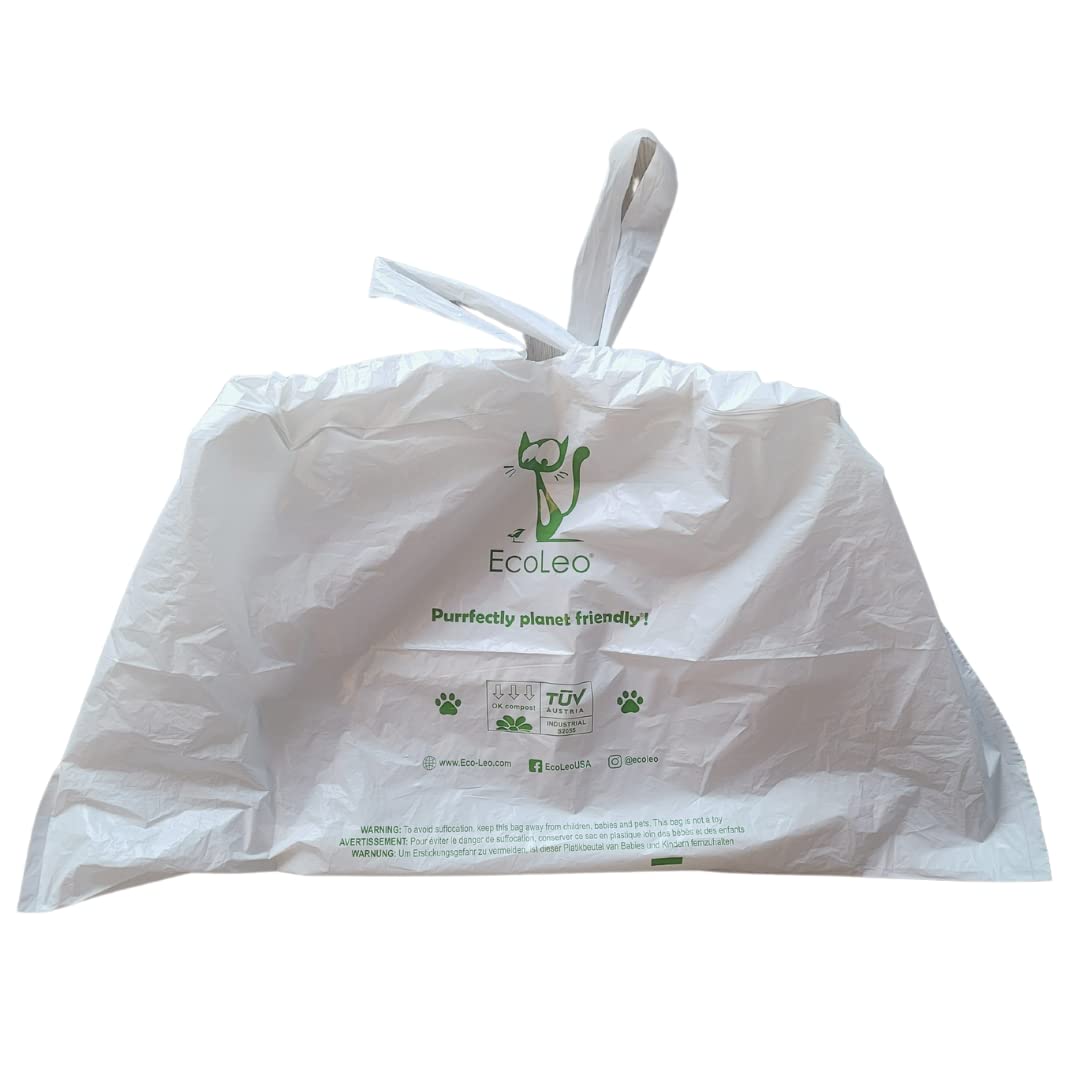 EcoLeo Compostable Waste Bags for Litter-Robot 3 & 4, Eco-Friendly NeoGreen Film, 20-Count Drawstring Bags
