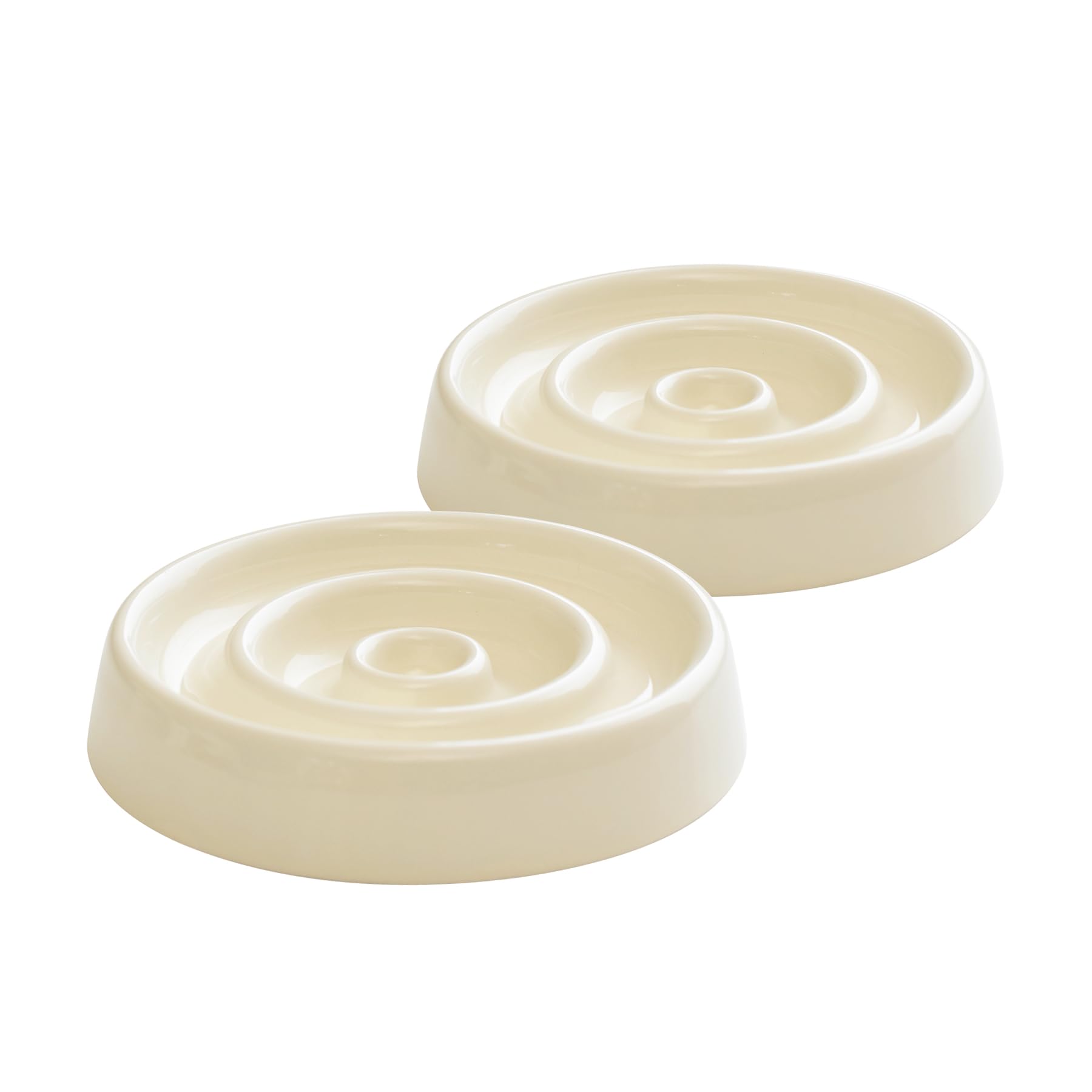 Havniva Ceramic Slow Cat Feeder Bowl for Cat, Slow Cat Food Bowl, Pet Slowe Feeder Bowl, Circle Shape. (Bowl x 2 - Cream, 6inch)