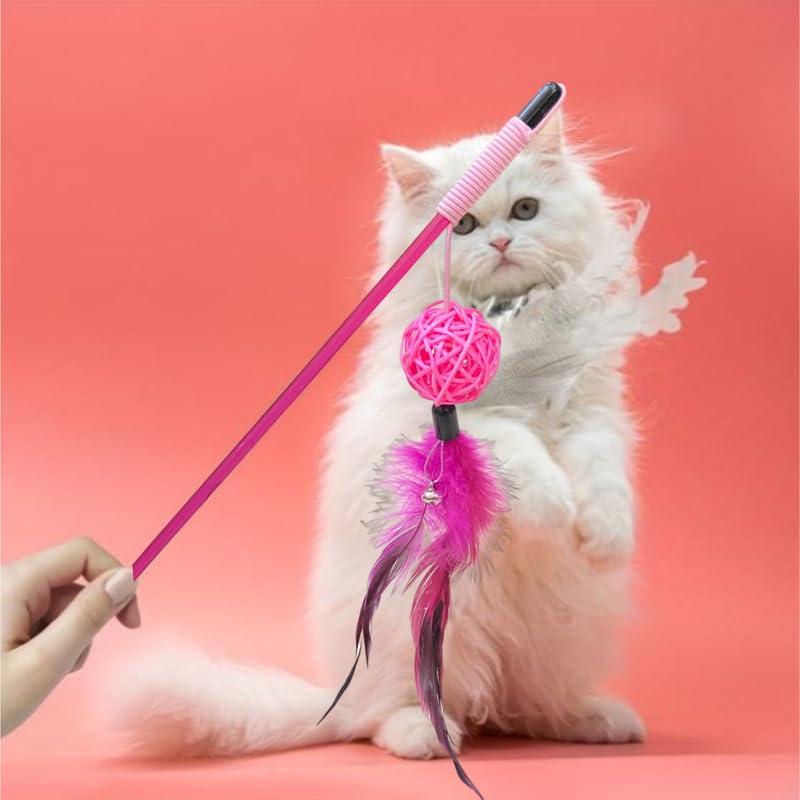 Bohobark Funny Cat Stick, Interactive Cat Feather Toys For Indoor Cat Teaser Toy, Cat Feather Wand Stick